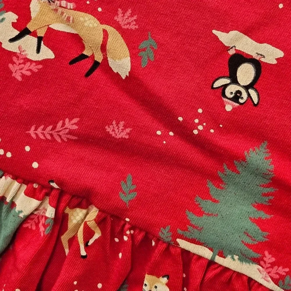 2T Red Forest Creatures Girls Fall Themed Long Sleeve Dress, Dress for Toddlers